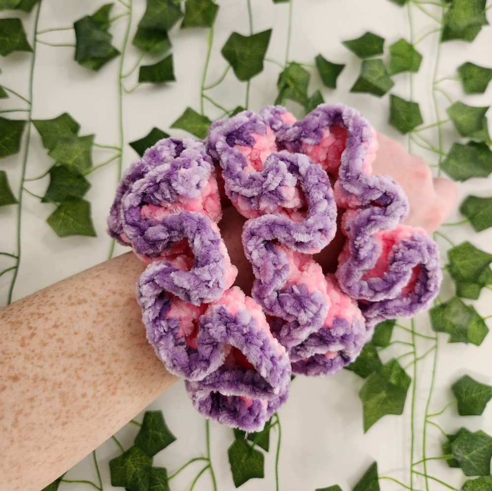 Set of 3 handmade pink and purple scrunchies